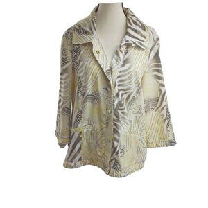 Chicos Zenergy Womens Size M Jacket Yellow Zebra Print Button Front
